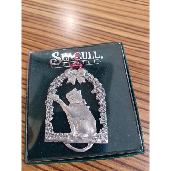 Vintage Cat Mistletoe Seagull Pewter Christmas Tree Ornament Pugwash Nova Scotia - Picture 5 of 5